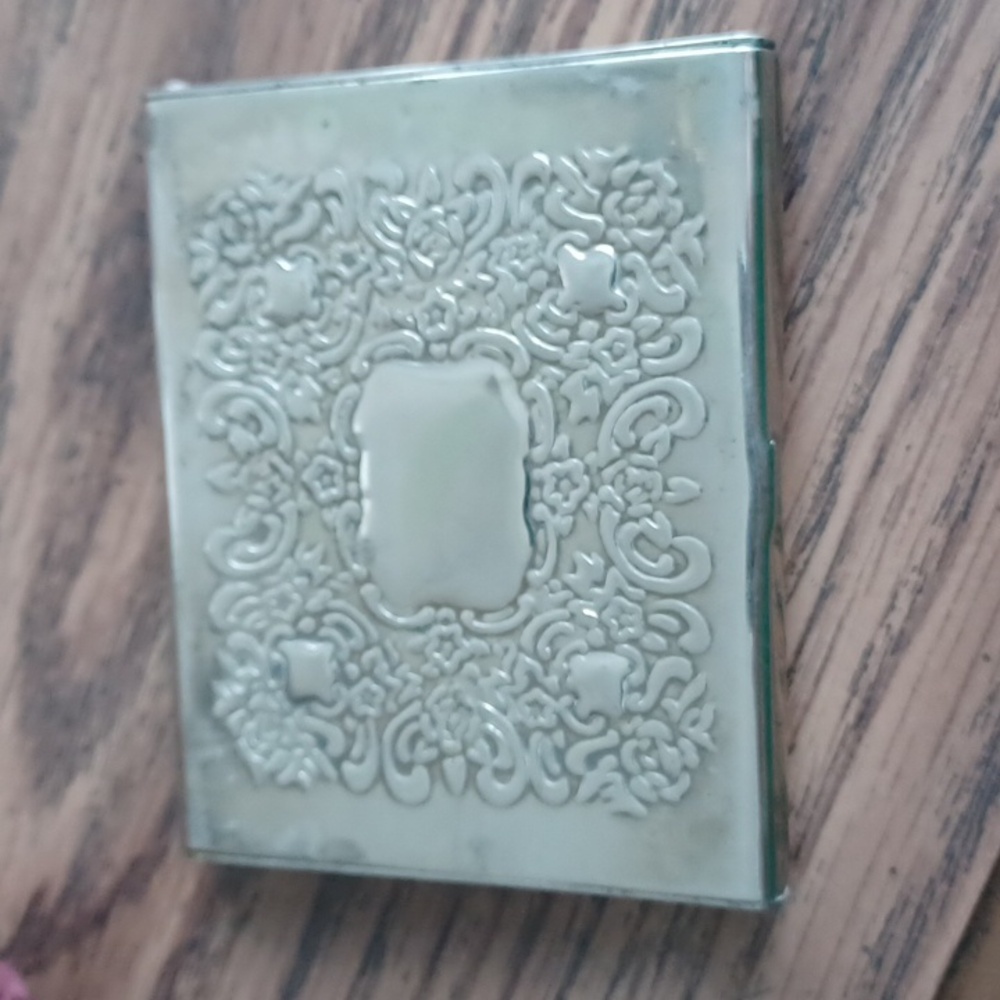 Vintage Goldinger Silver Art Co Silver plate compact, Business Card, photo case